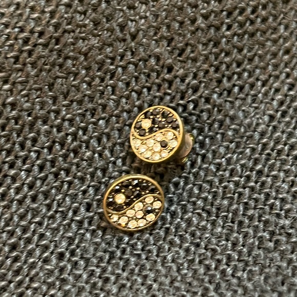 Lucky Brand - Yin and yang earrings - small gold with black & silver stones - Picture 3 of 7